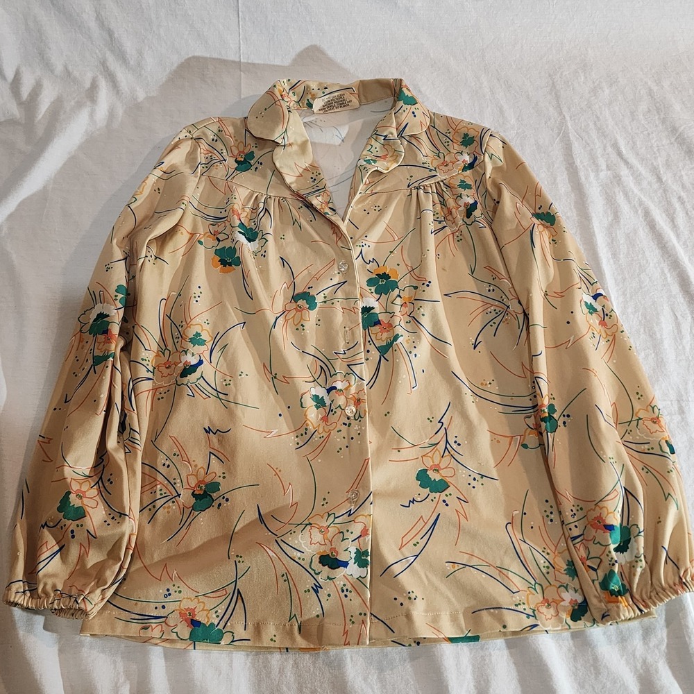 Smartique Womens Floral Blouse size 12 Balloon Sleeve Button Up Vintage 21661